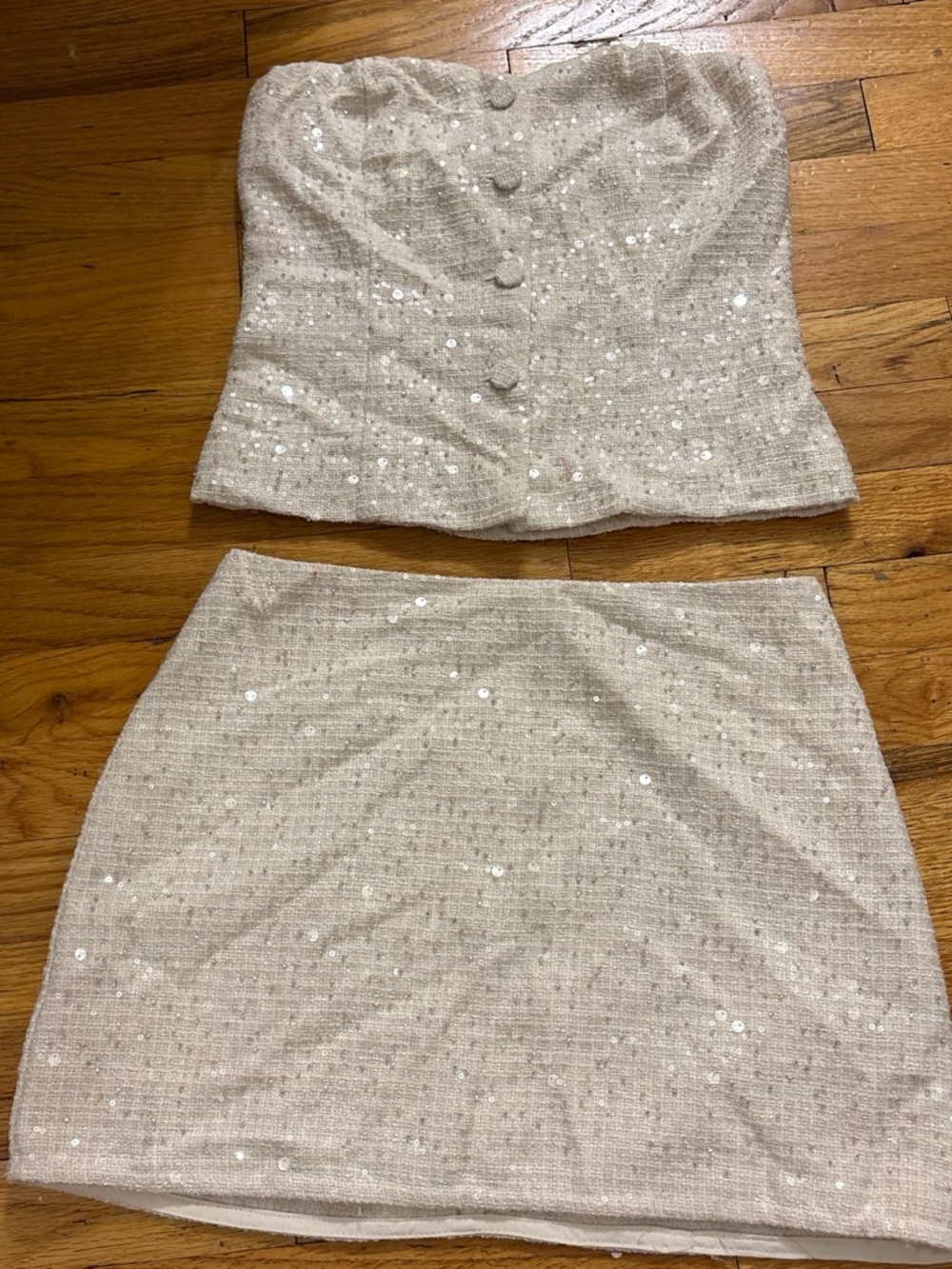 Lulu's Ivory Sequin Tweed Mini Set